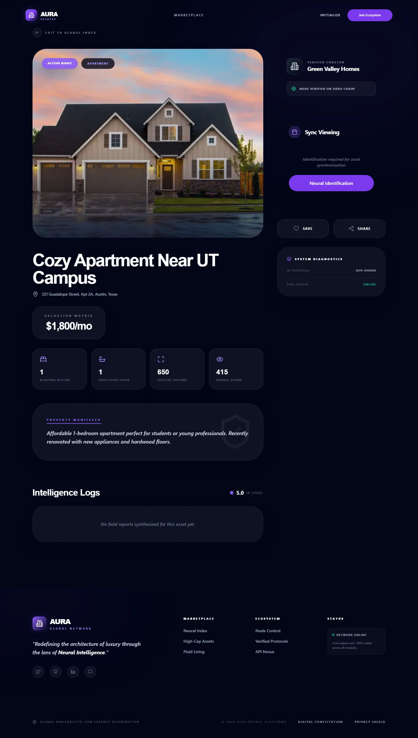 Aura Estates — Property detail, desktop capture