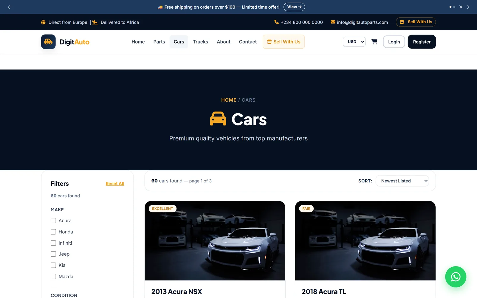 DigiParts — Vehicle marketplace, desktop capture