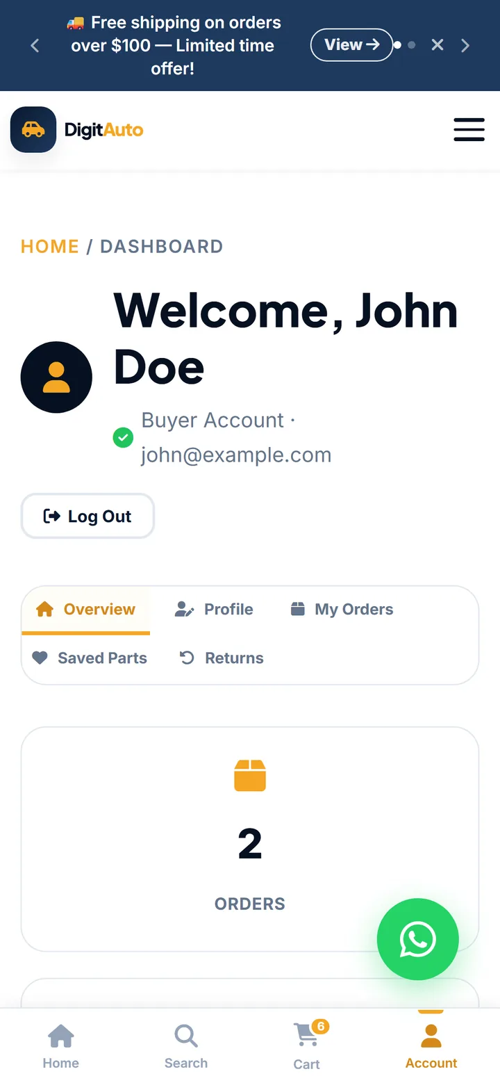 DigiParts — Customer dashboard, mobile capture