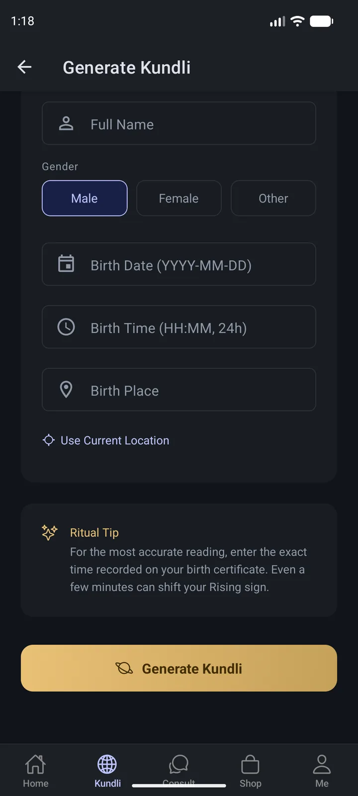 JyotishVerse — Kundli, mobile capture