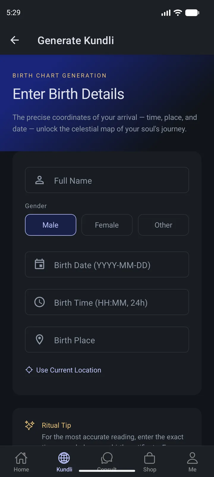 JyotishVerse — Generate kundli, mobile capture