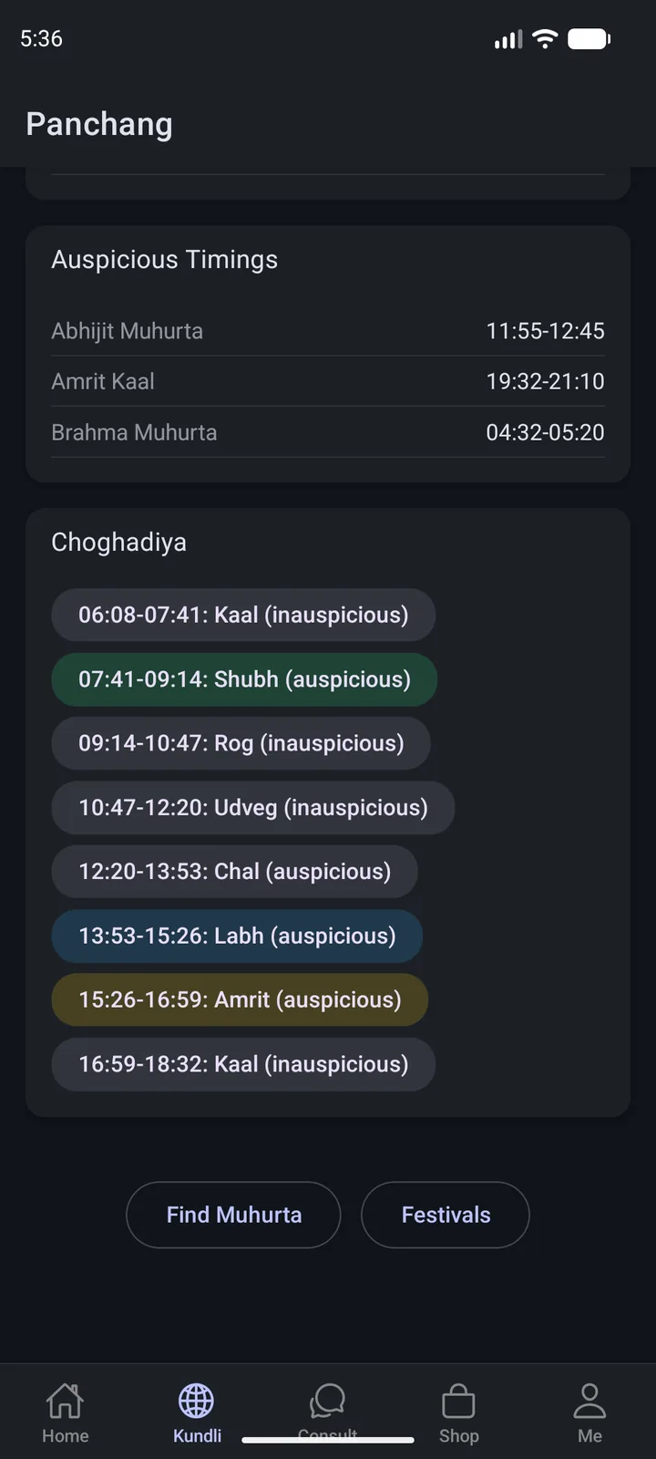 JyotishVerse — Choghadiya on mobile