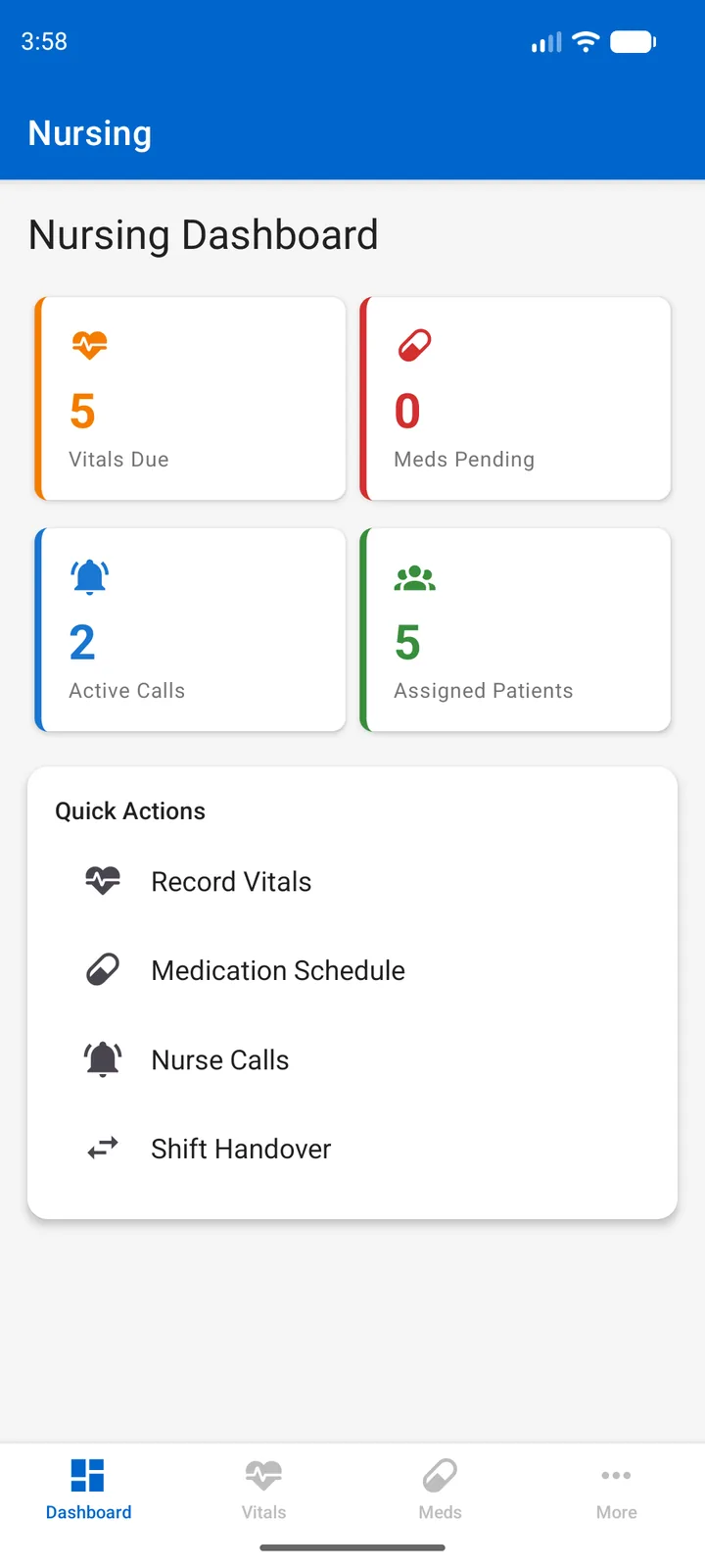MediCare HMS — Nurse dashboard, mobile capture