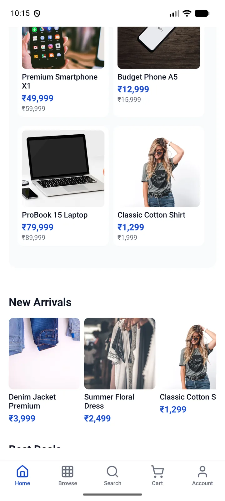 MultiVend — Native app — home scrolled, mobile capture