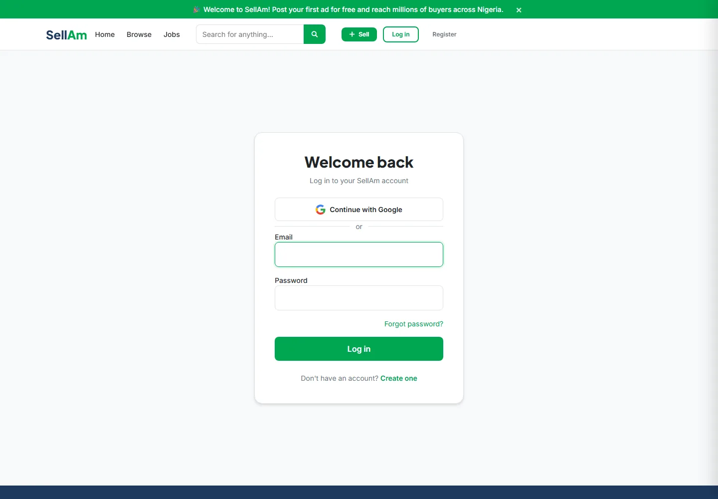SellAm — Login, desktop capture
