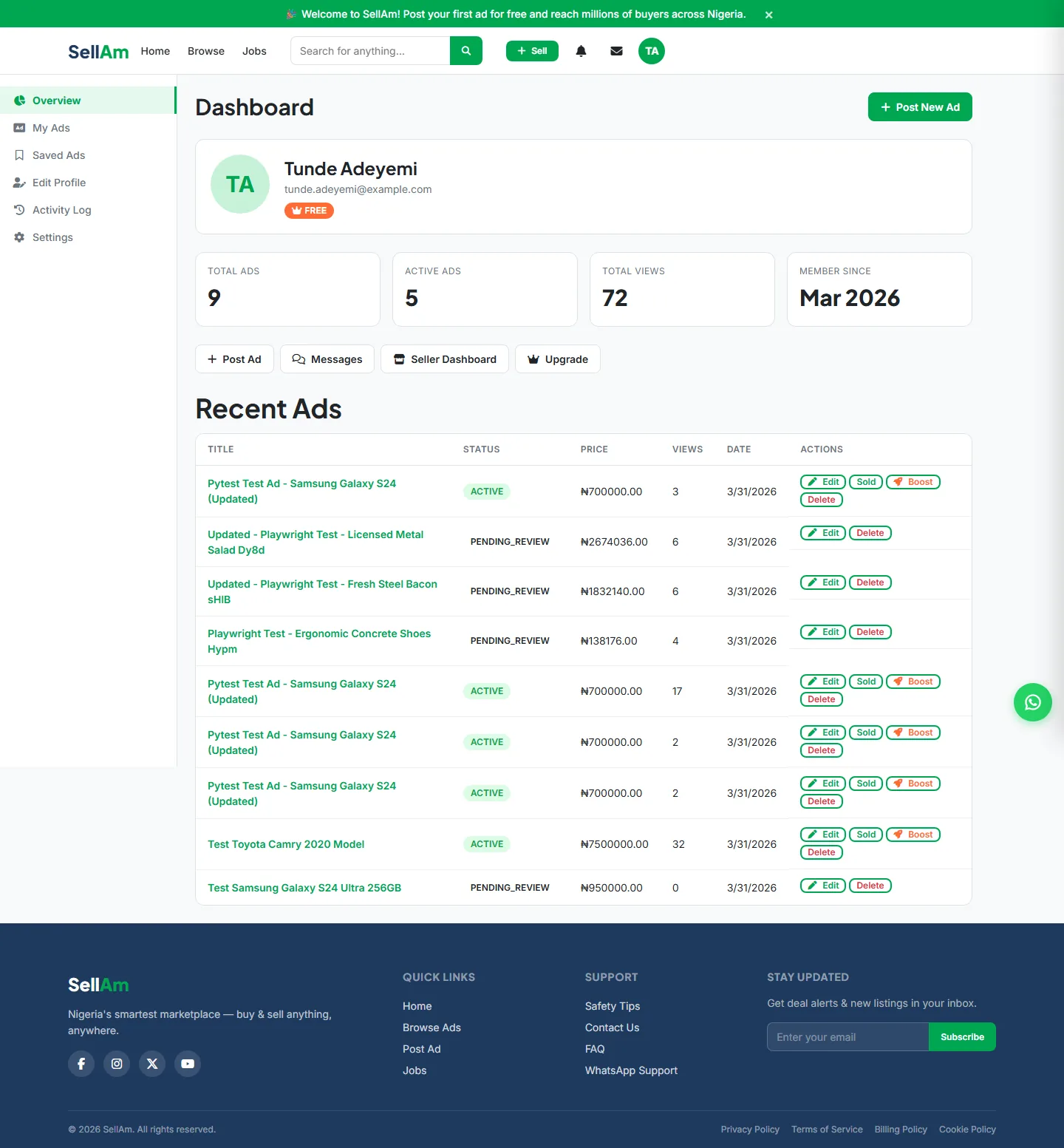 SellAm — Buyer dashboard, desktop capture