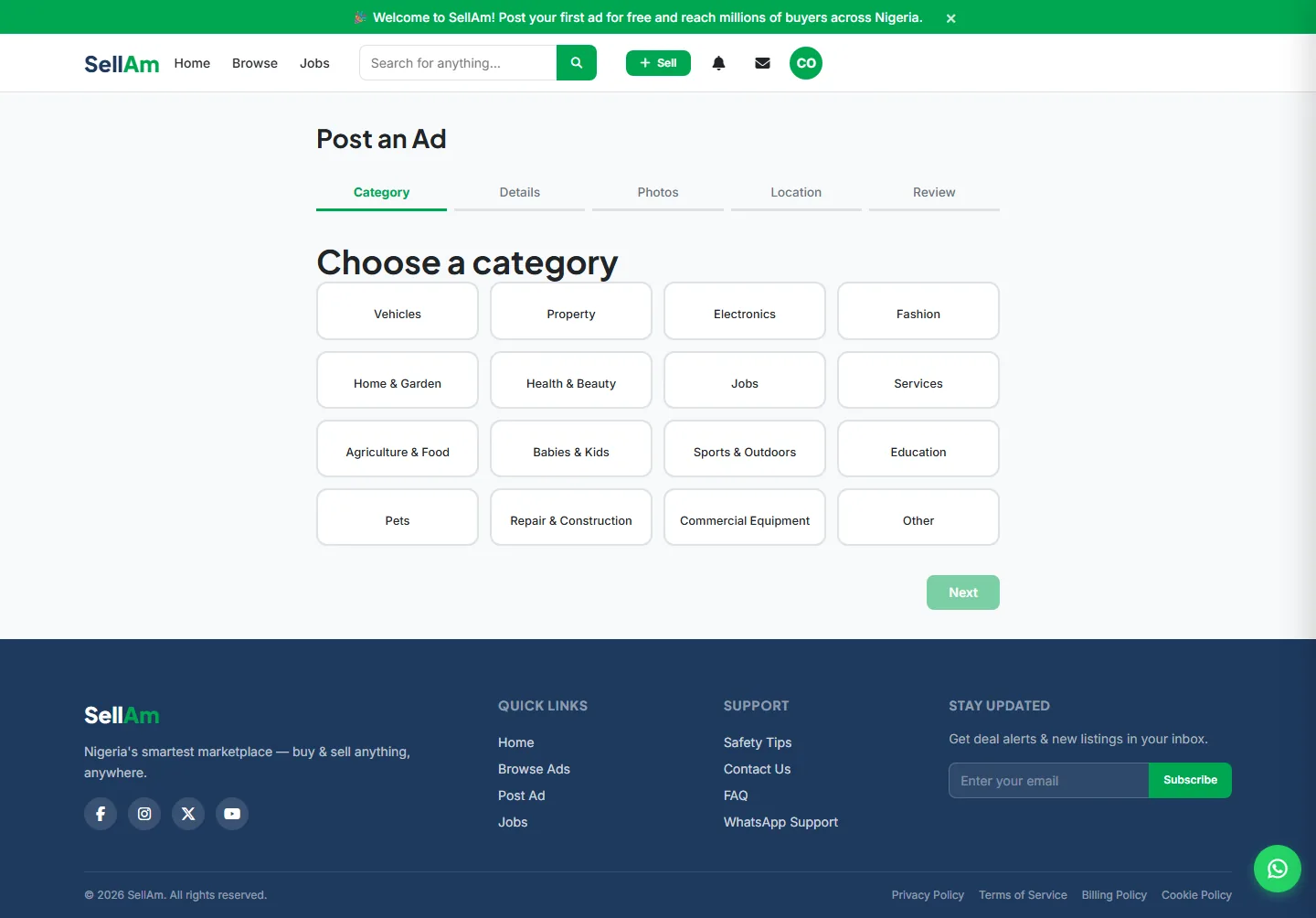 SellAm — Post ad, desktop capture