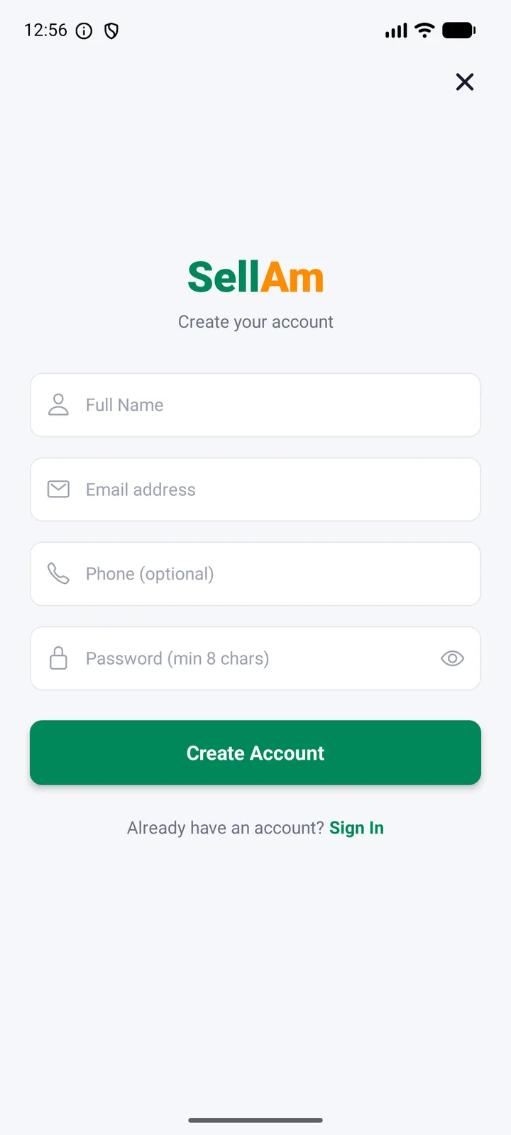 SellAm — Signup, mobile capture