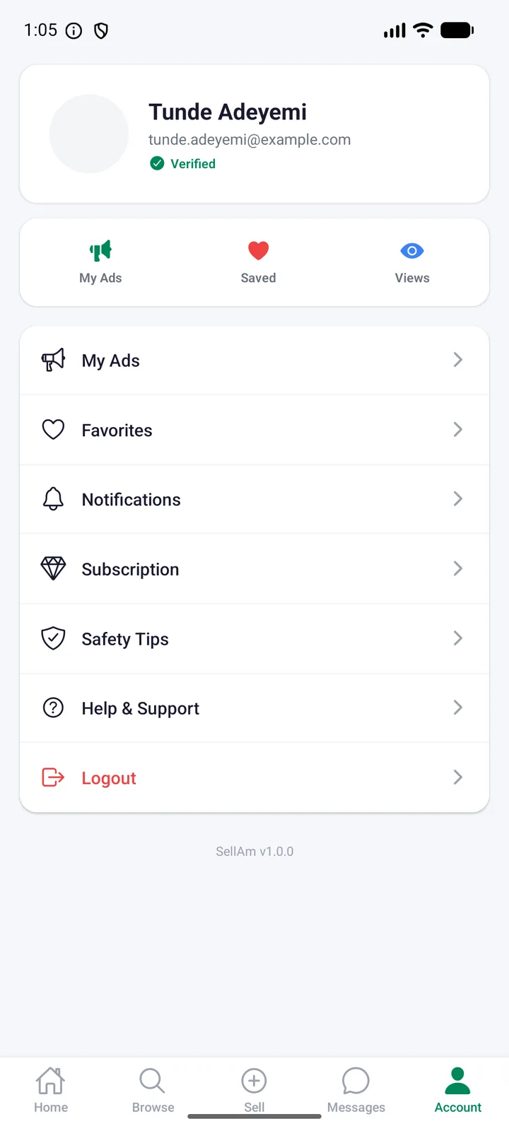 SellAm — Buyer account, mobile capture