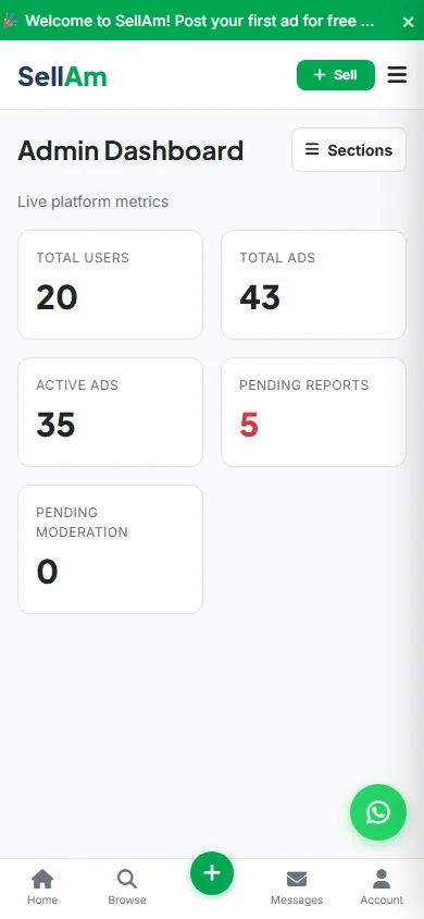 SellAm — Admin dashboard, mobile capture